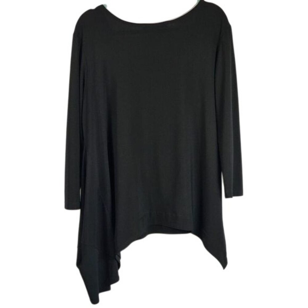 Planet by Lauren G Black Sharkbite Hem Tunic Sz XS Goth Lagenlook Relaxed Fit